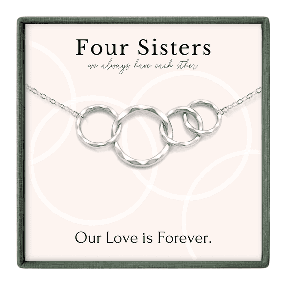HOPE LOVE SHINE Gold 4 Sisters Necklace – Four Interlocking Circles Gift for Sisters