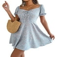 thumbnail image 4 of Womens Summer V Neck Ruffle Short Sleeve Floral Print Mini Dress Flowy Swing Mini Dresses, 4 of 7