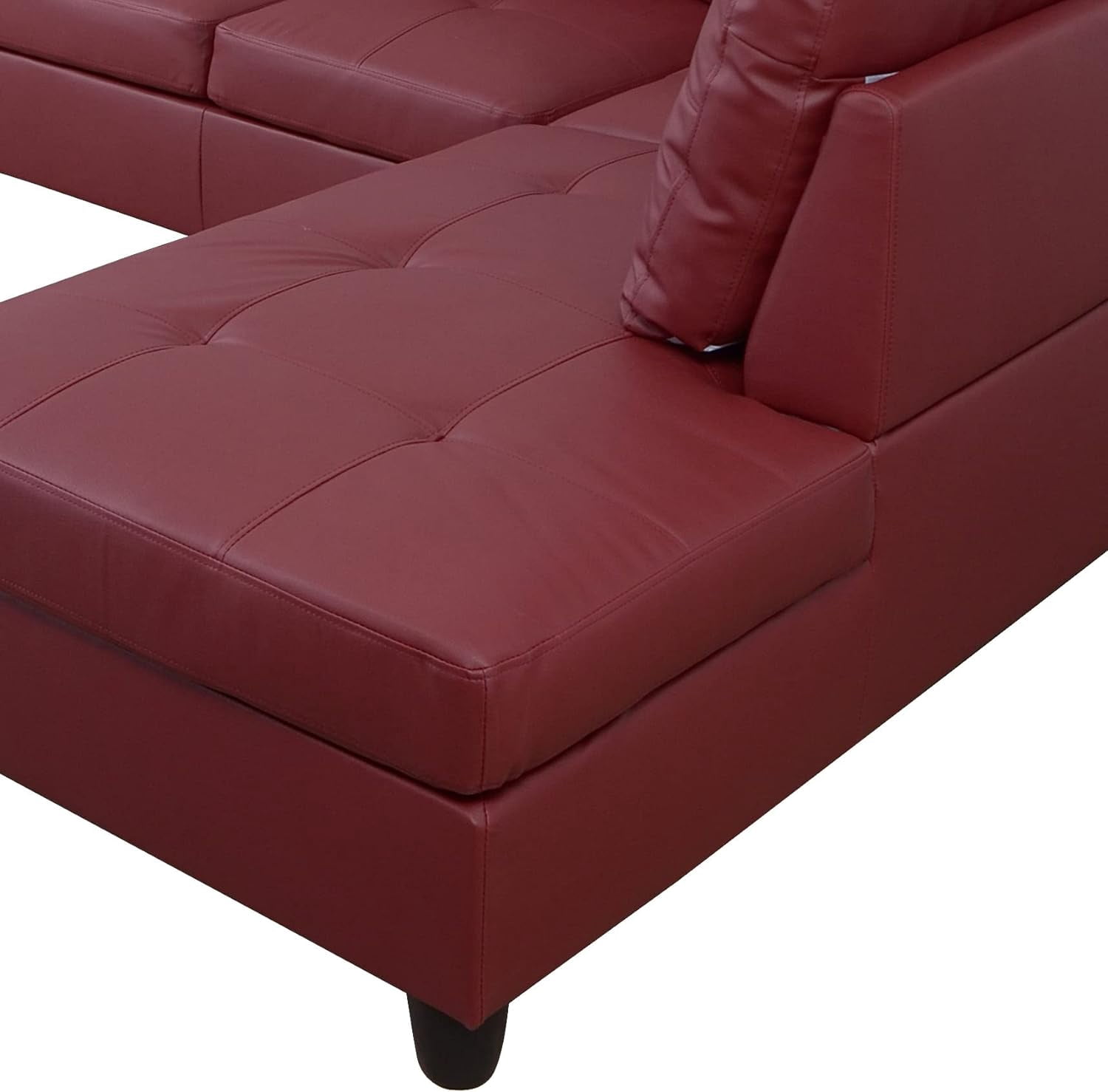 PonLiving Furniture Red Faux Leather 3 Piece Sectional Sofa Couch Set, L-Shaped Modern Sofa with Chaise Storage Ottoman for Living Room Furniture, Right Hand Facing