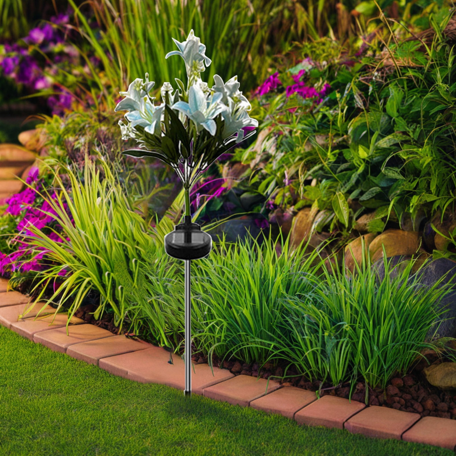 Outdoor Solar Lights,Solar Garden Lights,LED Waterproof Solar Powered Blue Artificial Lily Flowers Stake Light for Patio Yard Garden Decoration,Mother's Day Gifts for Women 1PCS