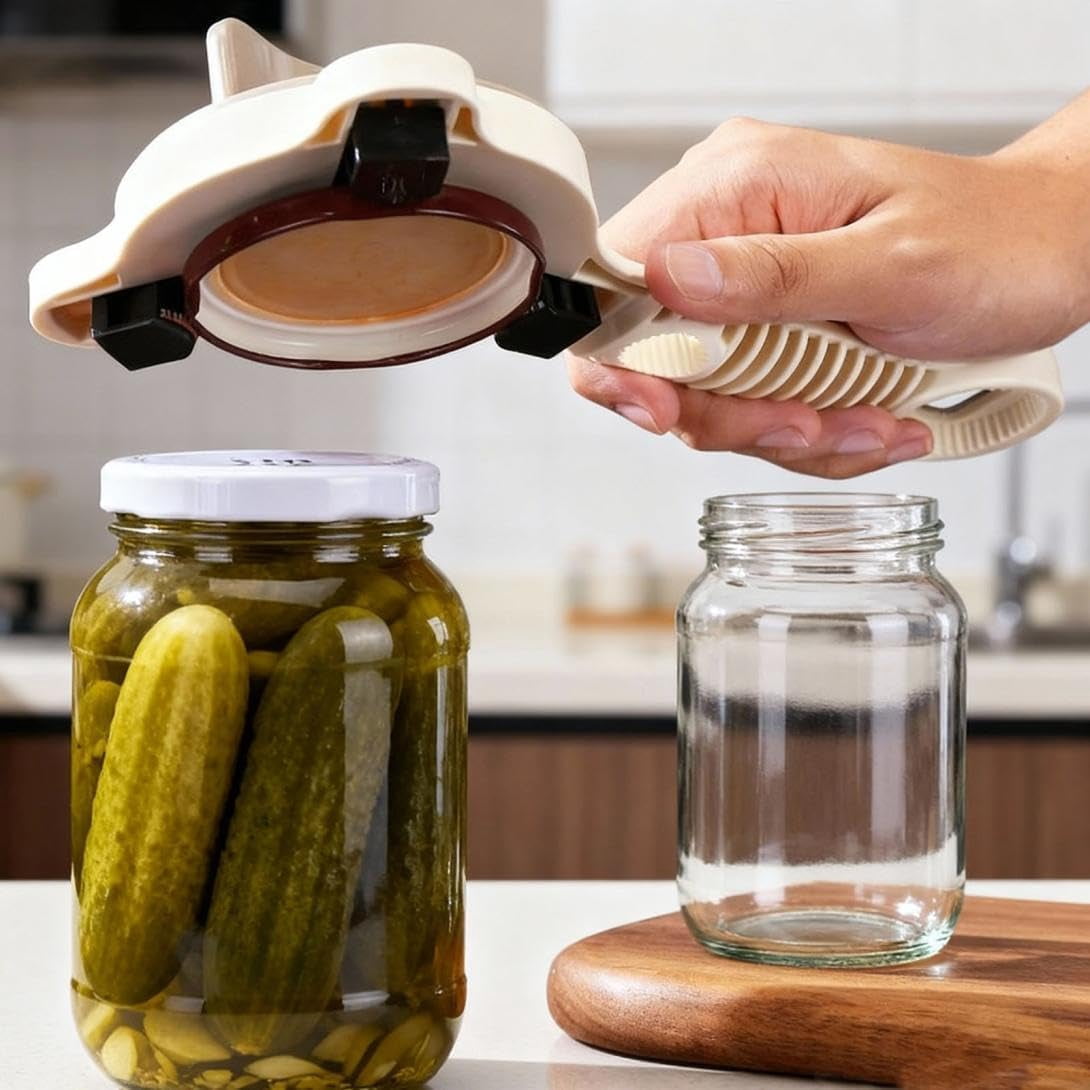 4 In 1 Multi-Purpose Jar Opener, 2026 Adjustable Stainless Steel Lid Opener with Non-Slip Long Handle for Jars Bottles Cans