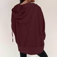 thumbnail image 4 of QQAMB Women's Sweatshirts Casual Solid Color Long Sleeve Zipper Hoodies Sweatshirts Loose Coat with Pocket Wine S, 4 of 8