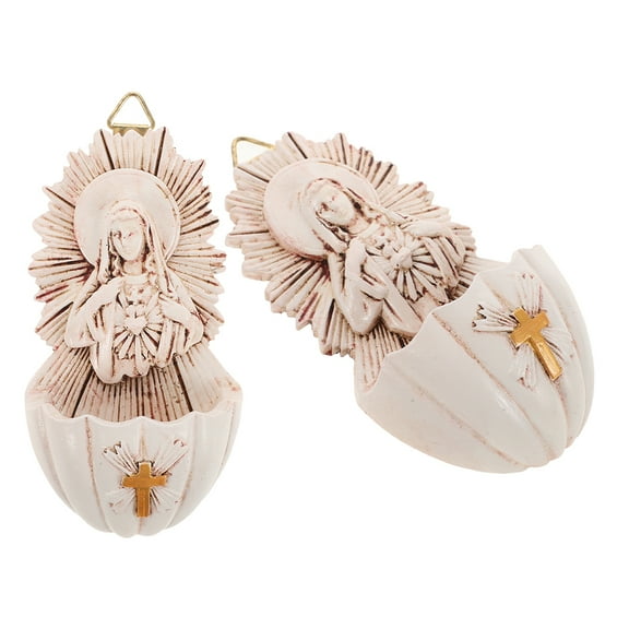 unbranded  2 Pcs Family Holy Water Basin Religious Sacrament Wall Decor Decoration Miss Beige