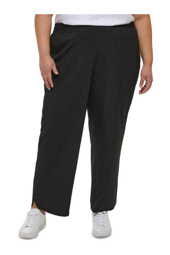Performance Womens Plus Smocked High Rise Wide Leg Pants