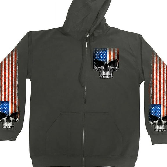 Hot Leathers GMZ4489 Men’s Patriotic Skull Charcoal Zip Up Hoodie Sweatshirt 2X-Large