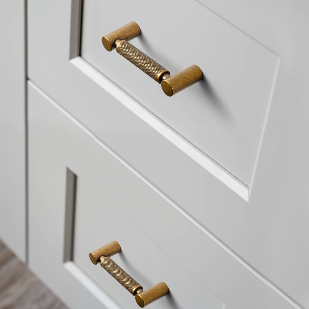Goo-Ki 12 Pack 3''(76mm) Hole Center Antique Brass Cabinet Pulls, Zinc Alloy Knurled Grip Cabinet Handles for Drawer,Dresser,Cupboard Wardrobe Cabinet