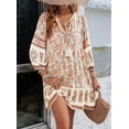 thumbnail image 3 of Women Casual Spring Summer Dresses V Neck 3/4 Long Sleeve Floral Flowy Boho Babydoll Mini Short Beach Dress  XL, 3 of 7