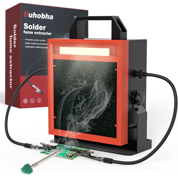 Solder Fume Extractor with LED Light & 2 Helping Hands, Solder Fan with Adjustable Angle Bracket, Smoke Absorber Suitable for Soldering, Diy and More