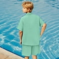 thumbnail image 4 of THDHVS Boys Suit,Boys Summer Outfits,Boys' Casual Solid Color Button Pocket Shirt Holiday Vacation Beach Shorts Two-piece Set Short Sleeved Lapel Set Green 7-8 Years, 4 of 7