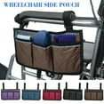thumbnail image 1 of Bolsa de almacenamiento lateral para silla de ruedas, organizador de accesorios para reposabrazos de silla de ruedas con tiras reflectantes para scooters de movilidad, color marrón, 1 of 8