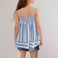 thumbnail image 6 of Fesfesfes Girls Sleeveless Shirts Summer Spaghetti Strap Tunic Tops Striped Ruffled Girls Cute Square Neck Clothes Blouse 3-14 Years Pleated Tank Top(Blue,13-14 Years), 6 of 6