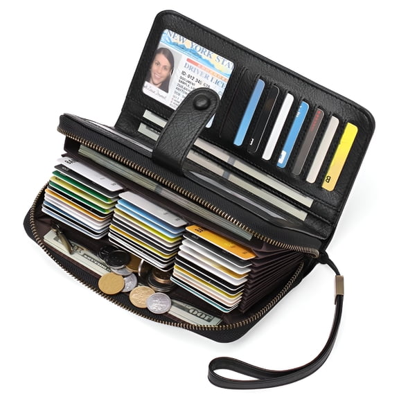 GASTROPOD Leather Credit Card Holder Wallet for Women RFID Blocking Large Capacity Bifold Zipper Card Case Organizer with Wristlet 45 Slots