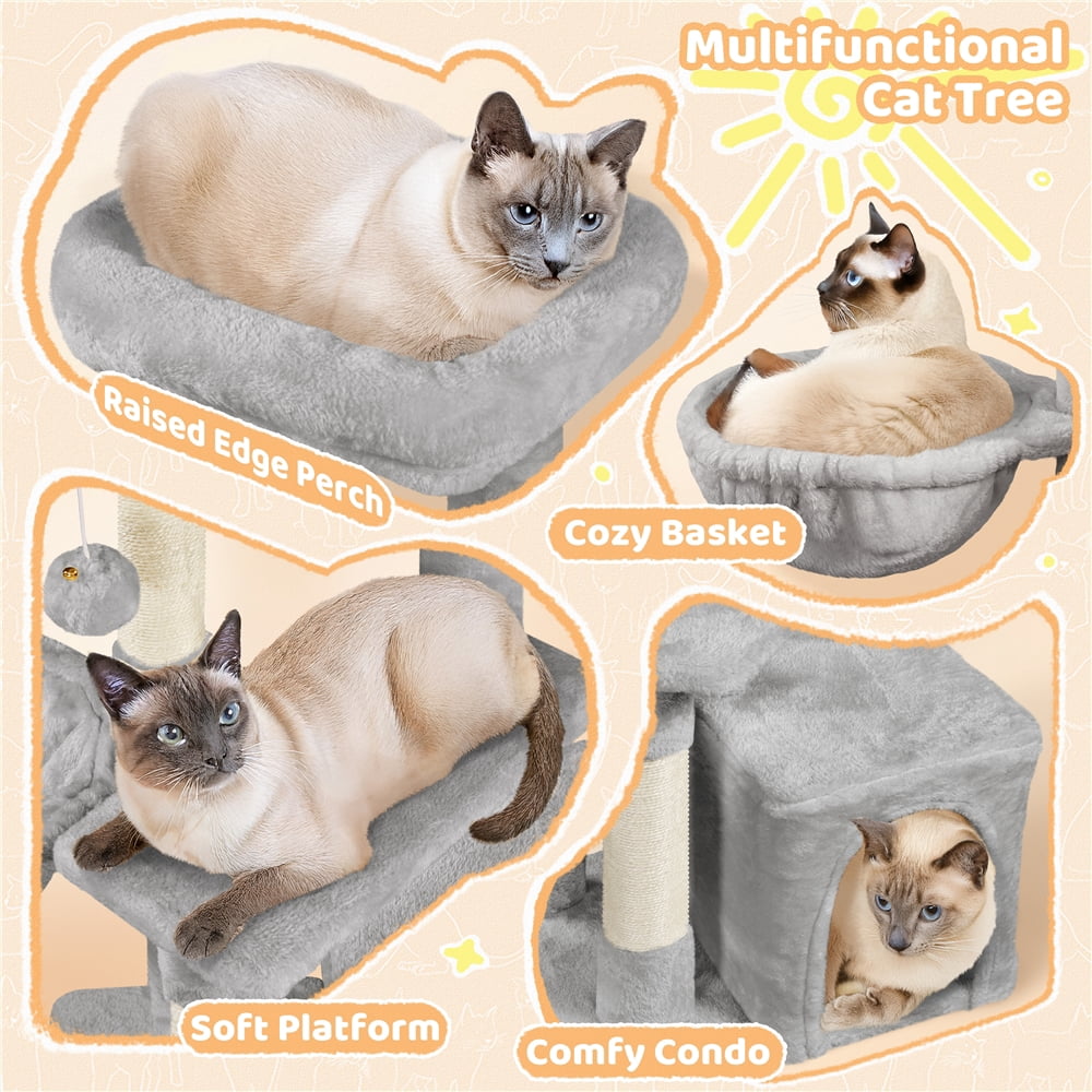 Yaheetech 34" Height Plush Cover Cat Tree with Condo and Sisal Ropes Posts, Light Gray