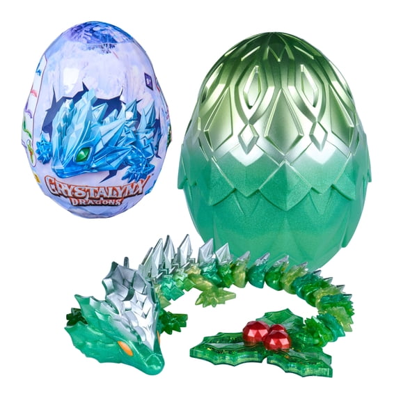 CrystaLynx, 12.5-inch Articulated Winter Theme Dragon Figure & Display Egg