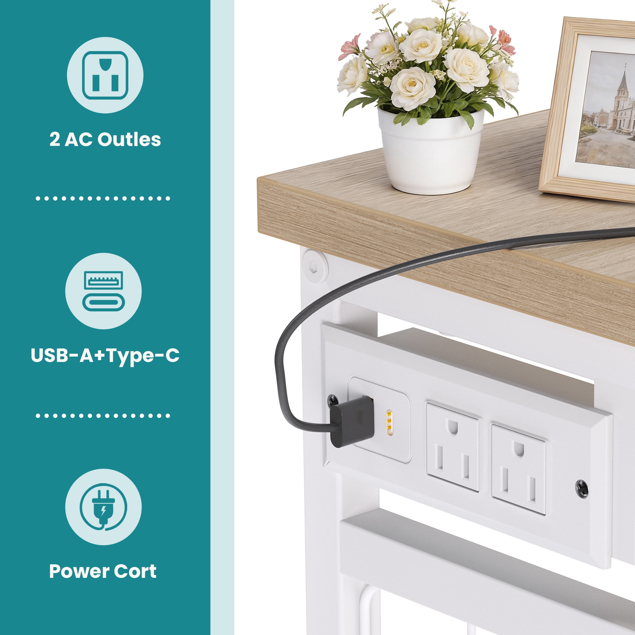 EDX 47.2" H Dresser for Bedroom with Hanging Rack, 6 Drawers Dresser with LED Lights & Charging Station, Fabric Dressers & Chest of Drawers with Rack, Wooden Top, Grid Panel,LightGray