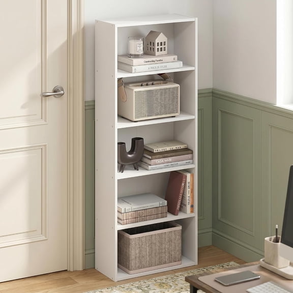 5-Tier Bookshelf, Cube Storage Organizer Bookcase, Book Shelf with Open Shelf, 7 x 17 x 44, for Home Office, Living Room, Bedroom, White