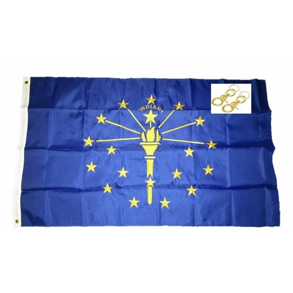 3x5 Embroidered State of Indiana 220D Sewn Nylon Flag 3'x5' w/ 2 clips