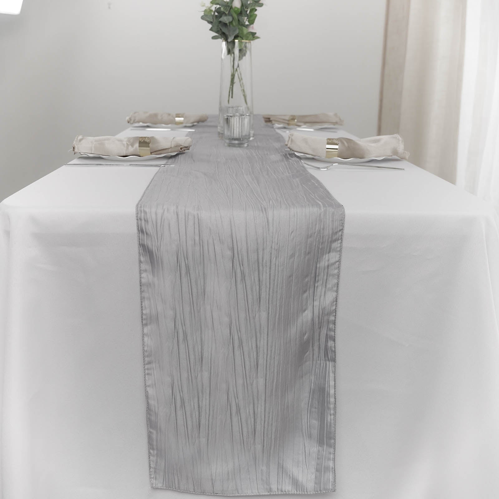 Efavormart 12" x 108" Silver Accordion Crinkle Taffeta Table Runner