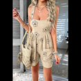 thumbnail image 4 of Cortos Holgados con Lazo en la Espalda, Sin Mangas, Estilo Bohemio, con Estampado Floral, para Mujer, para Playa, Verano 2025 Caqui S, 4 of 10