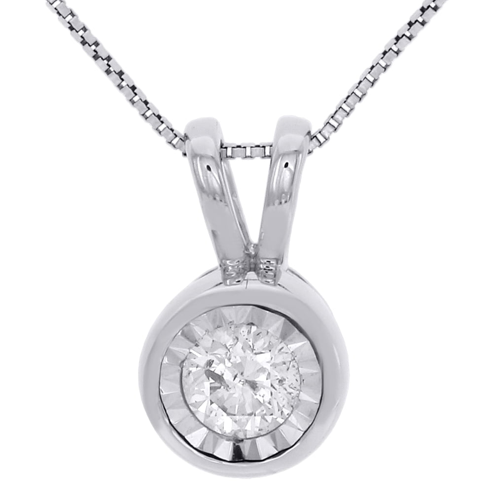 14K White Gold Round Diamond Mini Circle Pendant Fanuk Set Necklace 0.50 CT. by Jewelry For Less