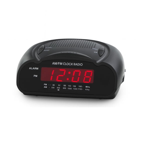 Reloj despertador digital Ken-Tech con radio AM/FM y pantalla LED roja