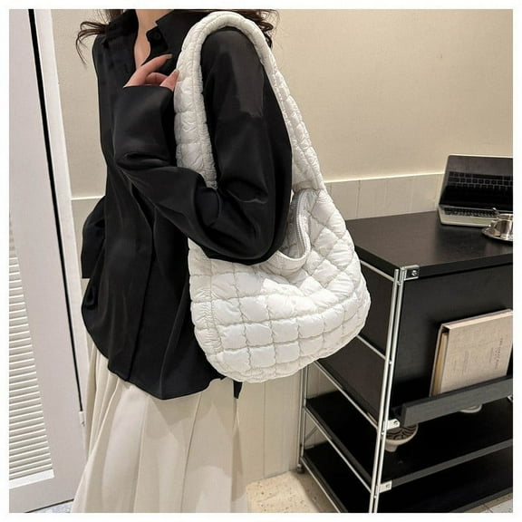 Fmbmuo Fashion Shoulder Bags Clouds Pleated Zipper Medium Bags for Women, Handle Canvas Wedding Valentine's and Birthday Gift White