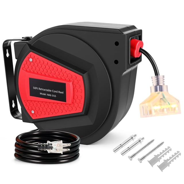 Carrete de Cable Extensible Homdox Retráctil 15 m con Circuito 13A