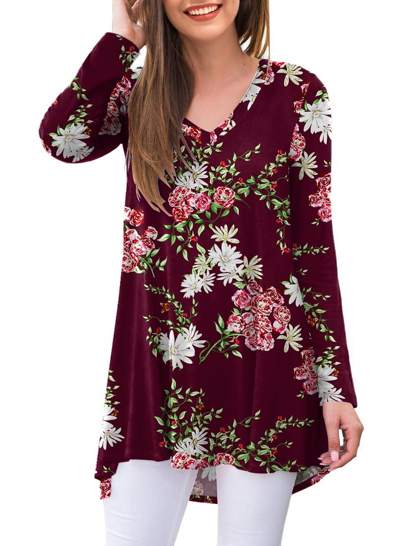 Anygrew Women's Long Sleeve V Neck Shirts Casual Tunic Tops Blouse