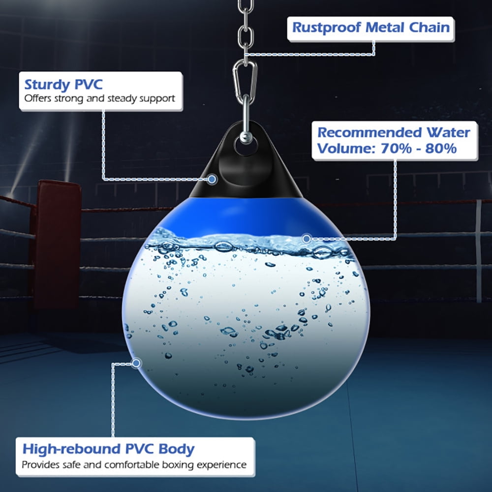 Spaco 21 Inch Water Punching Bag with Adjustable Metal Chain-Blue, Heavy Punching Bag with Adjustable Metal Chain, Water Injection Hose, Boxing Training Bag