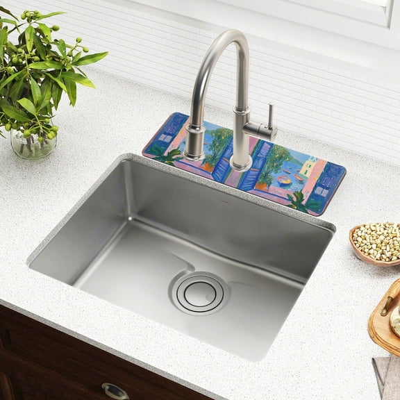 Yayeee Faucet Mat for Kitchen Sink 14.7" Diatomite Long Splash Guard Pad, Purple Window