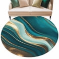 thumbnail image 2 of 7ft Round Rug, Teal Marble Non-Skid Rubber Backing Large Area Rugs - Living Room Bedroom Home Office, Modern Abstract Gold Fluid Art Indoor Floor Mat Carpets Washable Rug, 2 of 9