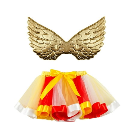 

Kids Girls Ballet Skirts Party Rainbow Tulle Dance Skirt With Wing Outfits