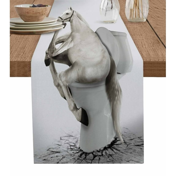 Table Runner Dresser Scarf 16 x 72 Inch Horse Seat on the Toilet Thinking Table Runners Non-Slip Heat Kitchen Dining Table Decor for Kitchen Farmhouse Indoor Outdoor Home Party