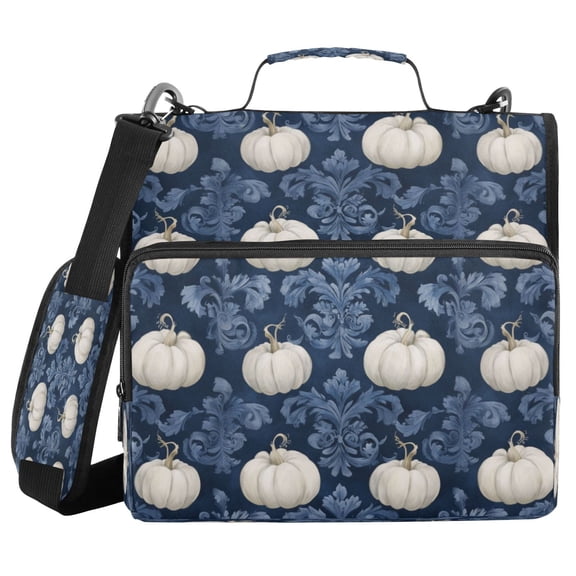 Water-Resistant 3-Ring Binder Organizer with Multiple Pockets Zipper Binder Bag for Office Watercolor White Pumpkins