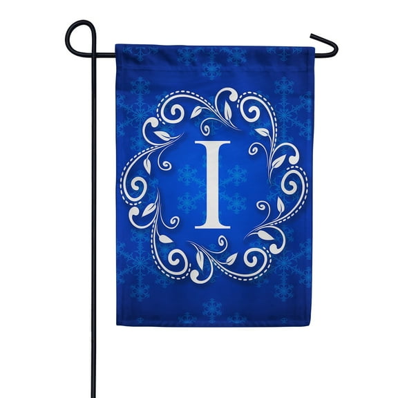 America Forever Winter Monogram Letter I Garden Flag Vertical Double Sided 12.5 x 18 inches Snowflakes in Winter Holiday Seasonal Decor for Outdoor, Yard, Porch Decoration, Blue Garden Flag