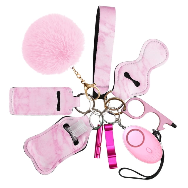 Newest Safety Keychain Set for Women and Kids, 10 Pcs Safety Keychain Accessories Keychain Set for Girls, Pink