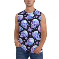 thumbnail image 2 of Fotbe Men's blue Skull flower Print Men's Sleeveless Muscle Tank Tops Casual T-Shirts for Gym Workout Beach-XX-Large, 2 of 8