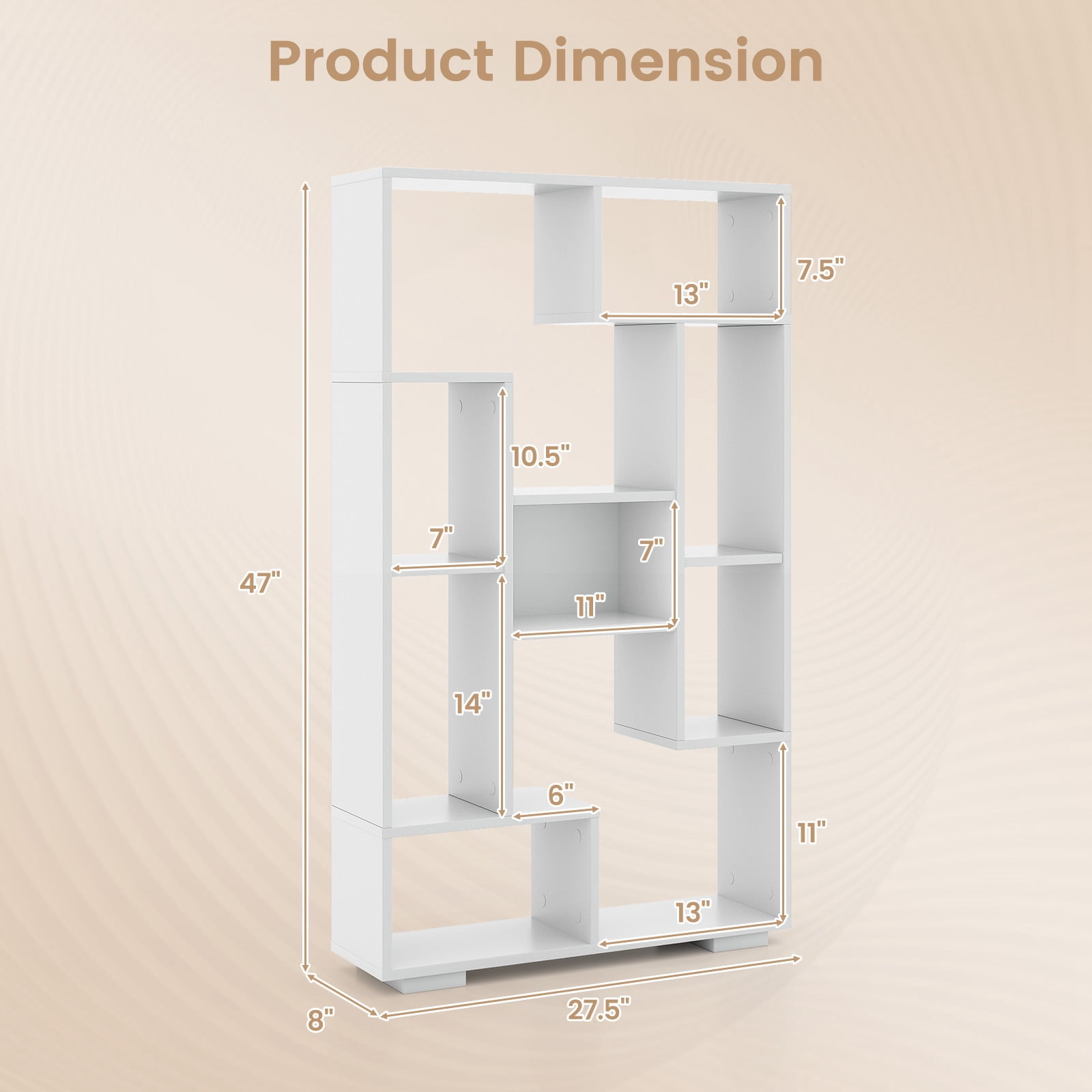 Giantex Geometric Bookshelf, 47 Inch Tall Bookcase w/Multiple Open Shelves, Freestanding 9 Cubes Bookshelf Storage Display, White