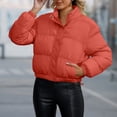 thumbnail image 7 of Mifsaly Womens Cropped Puffer Jacket Full Zip Stand Collar Regular Fit Warm Quilted Coat Casual Winter Padded Outerwear Watermelon Red,L, 7 of 7