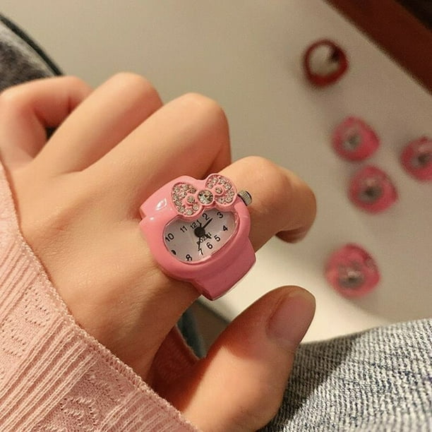 Anillo de reloj Sanrio de Hello Kitty, dibujos animados Kawaii, tiempo de estudiante, reloj electrónico, Mini reloj, accesorios, juguetes, regalos para niñas