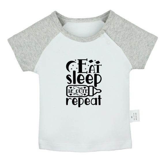 Eat Sleep Cute Repeat Funny T shirt For Baby, Newborn Babies T-shirts, Infant Tops, 0-24M Kids Graphic Tees Clothing (Short Gray Raglan T-shirt, 18-24 Months)