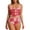 Red, variant on Guluxicc Women's Floral Printed Bikini Sets High Waisted Contrast Trim Round Neck Crop Top Bathing Suits Tankini Swimsuits Sets for Beach Summer Swimwear