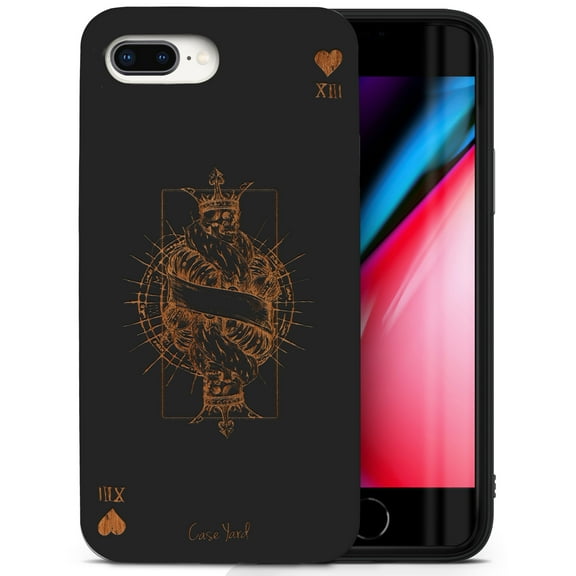 Case Yard Wooden Case for iPhone-8-Plus Soft TPU Silicone cover Slim Fit Shockproof Wood Protective Phone Cover for Girls Boys Men and Women Supports Wireless Charging King of Hearts Design