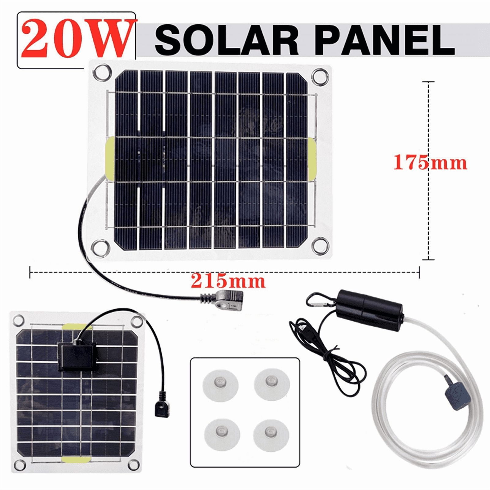 20W Aquarium Air Pump Solar Power Oxygenator for Fish Tank Oxygen Pump USB Charging Pond Water Pump,1 x Solar Aquarium Oxygen Pump Set,Black