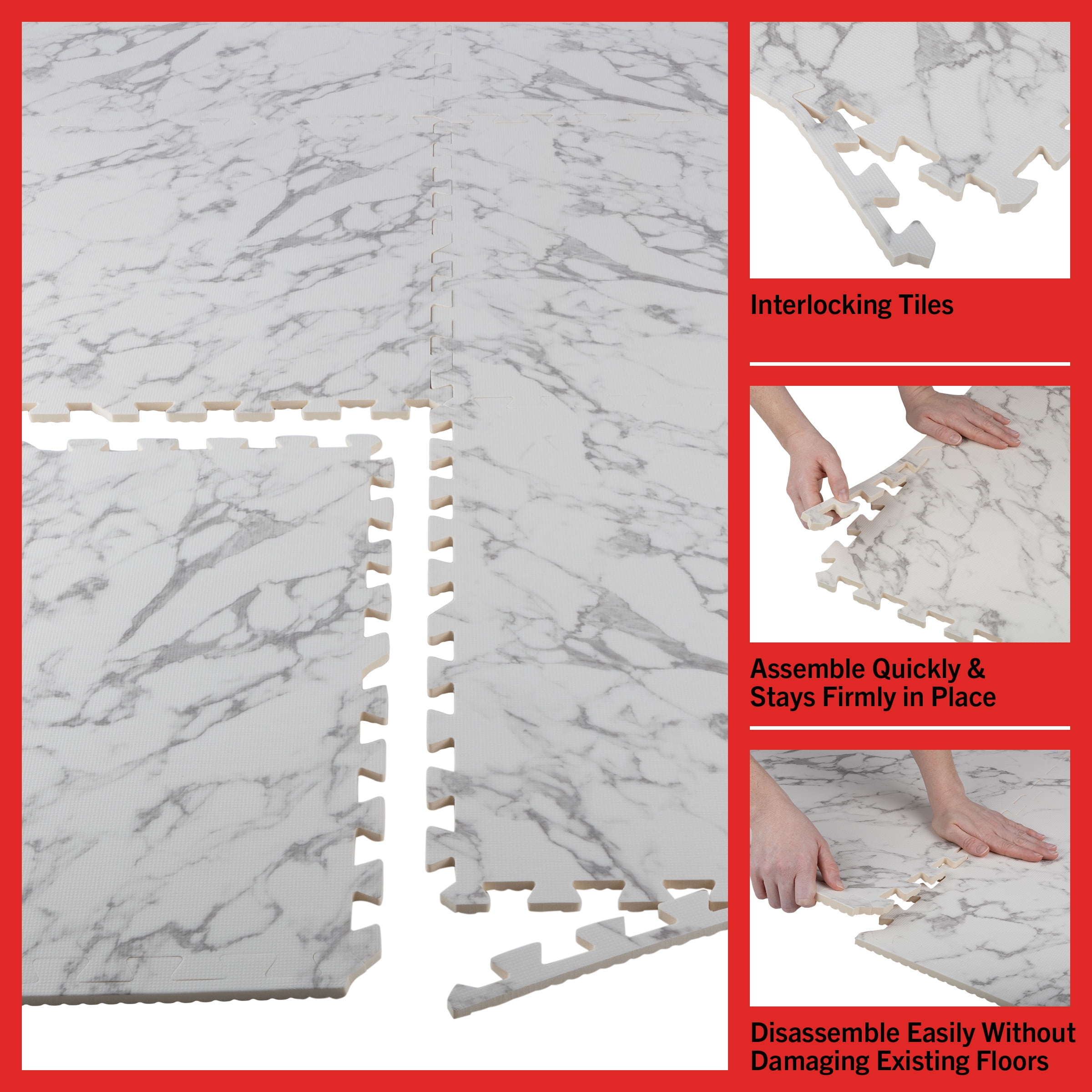 Stalwart Foam Floor Tiles - 24sqft Baby Play Mat or Gym Flooring, Marble
