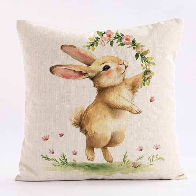 Easter Pillow Covers, Spring Pillow Covers, Easter Pillow Cushion Cover Easter Eggs Rabbits Printed Linen Peach Fleece Pillow Cover, Velvet Pillow Covers, Easter Pillow Cover, Modern Pillow Covers,