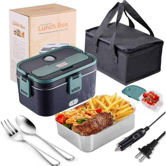 Electric Lunch Box Food Heater, 3 in 1 Ultra Quick Heated Lunch Boxes for Adults, 110V-220V Portable Food Warmer for Car/Truck/Office With Fork Spoon and Insulated Carry Bag