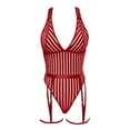 thumbnail image 4 of Women‘s Fun Underwear Stripe Backless See Through Mesh Spliced Body Shaping Jumpsuit, 4 of 5
