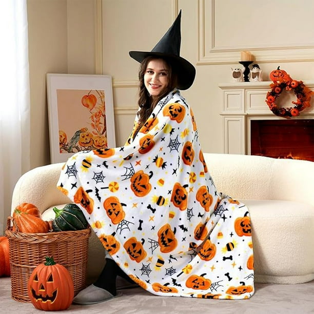 Fiudx Ofertas relámpago del día, solo en línea Manta de Halloween de felpa suave Manta de Halloween Manta de telaraña de araña Decoración de calabaza