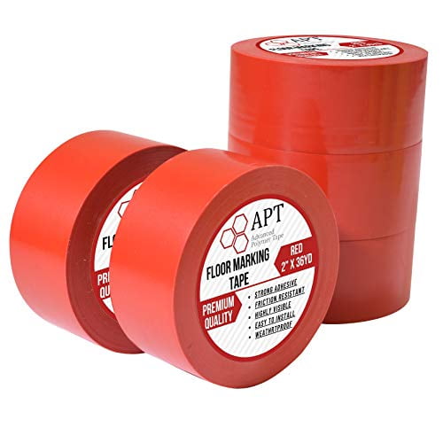 APT, Premium Vinyl Safety Marking and Dance Floor Splicing Tape, 6 mil Thick, 2" x 36 yds, Red, 5 Rolls/Pack